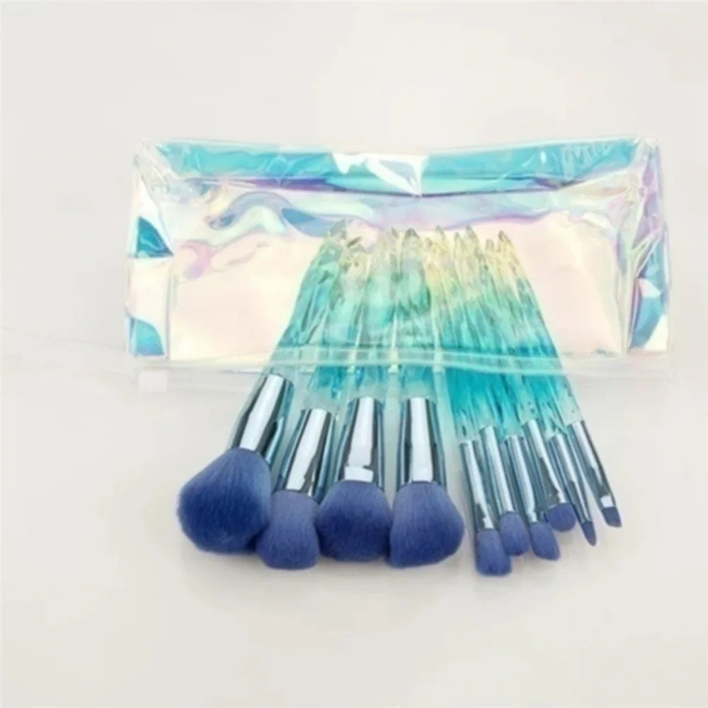 Blue 10pc crystal makeup brush set